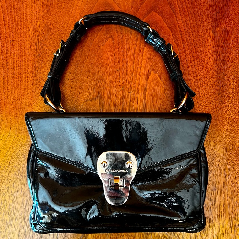Vintage Balenciaga Black Patent Leather Handbag